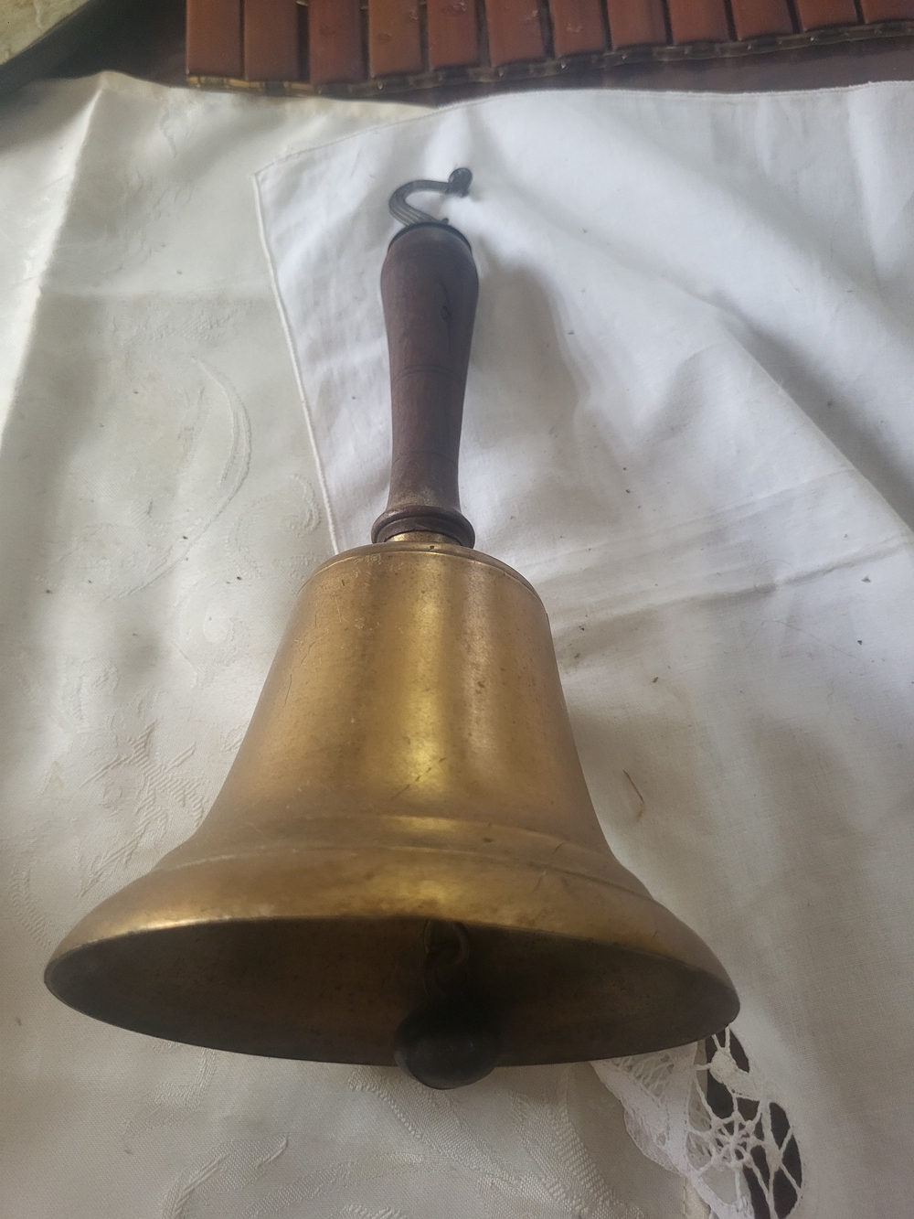 Vintage brass Bell  School Teacher / Church /  farm / Wood handle  Bell 10 x 5.5